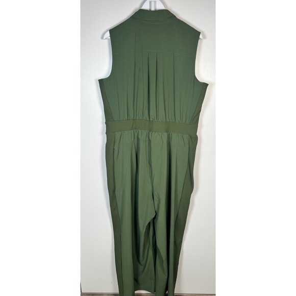 LIVI By Lane Bryant Plus Size 18 Green Stretch Woven Zip-Up Sleeveless Jumpsuit - Picture 3 of 13